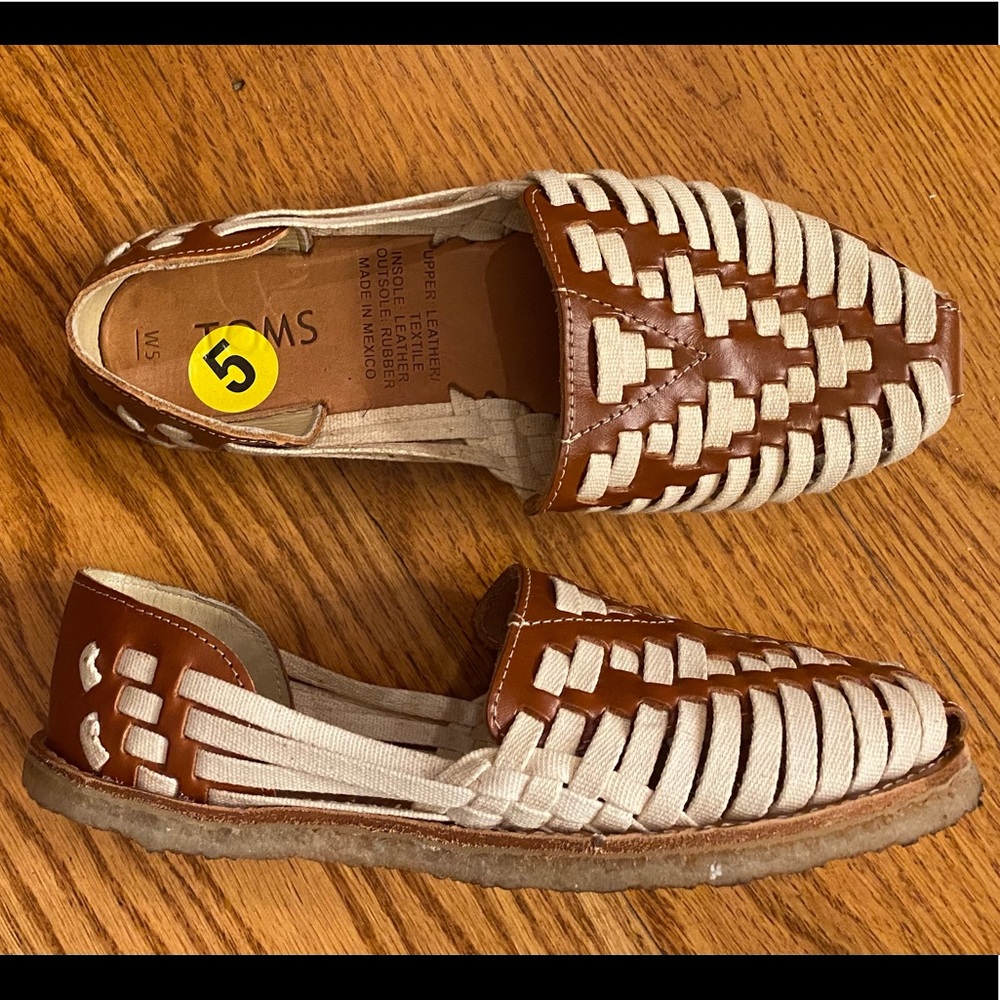 EUC TOMS Leather Flats, Brown